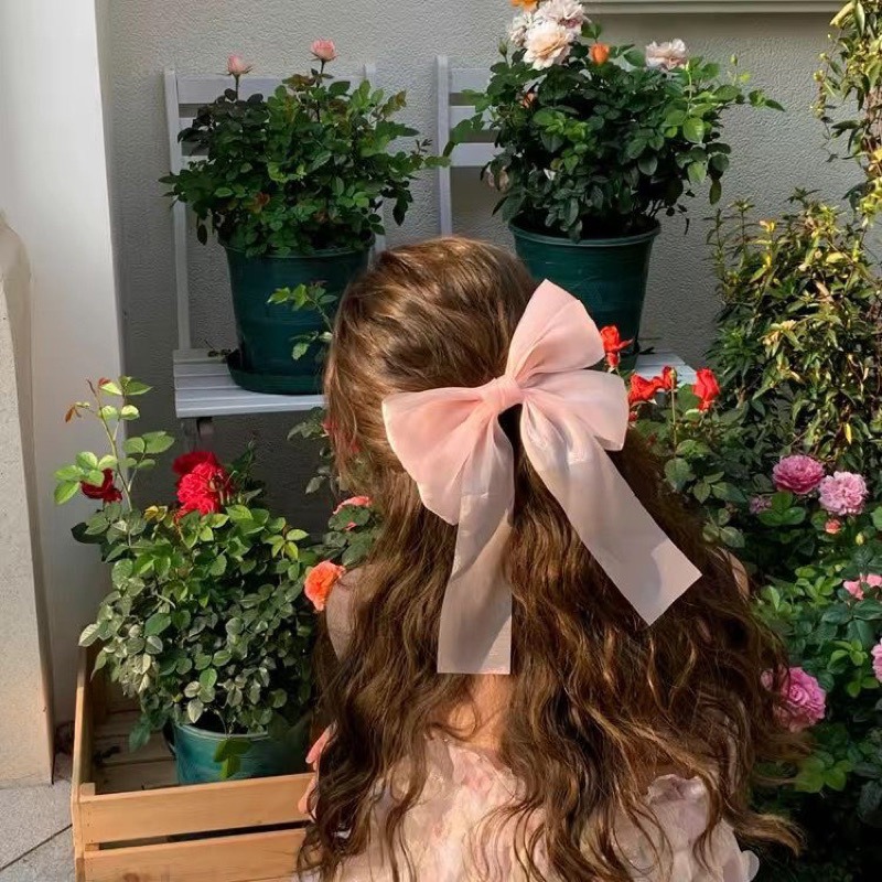 ｜Teddy shop｜大蝴蝶結飄帶發夾女2023新款夏季高級感後腦勺頂夾彈簧夾夾子發飾-細節圖2