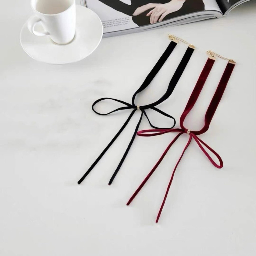 ｜Teddy shop｜純色綁帶脖子裝飾choker鎖骨鏈女簡約頸帶氣質網紅明星同款甜美潮-細節圖3