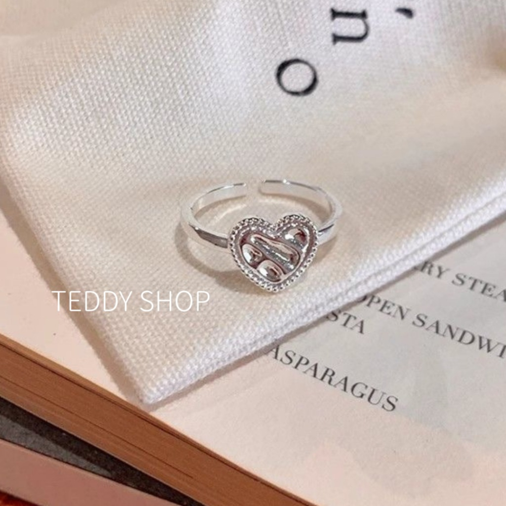 ｜Teddy Shop｜𝑺𝟗𝟐𝟓純銀 愛心水波紋戒指 愛心戒指 水波紋設計 韓系飾品 小眾開口戒 甜美氣質-細節圖2