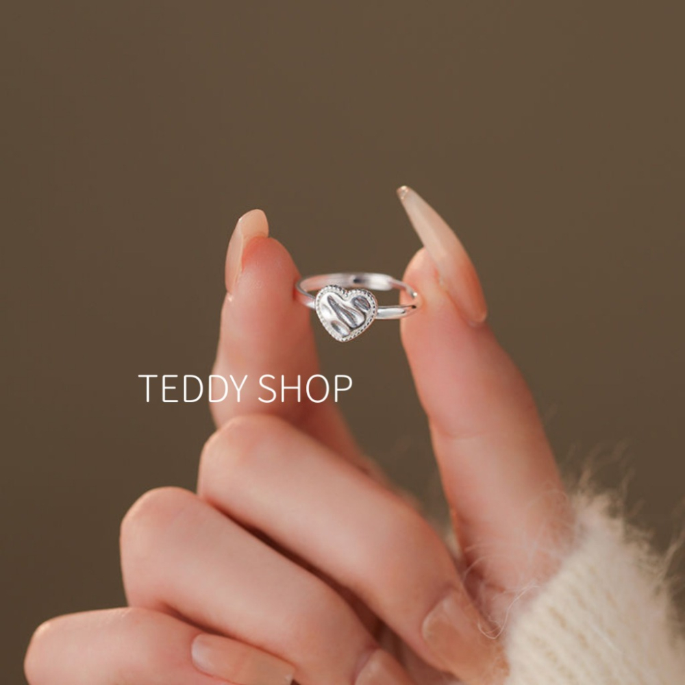 ｜Teddy Shop｜𝑺𝟗𝟐𝟓純銀 愛心水波紋戒指 愛心戒指 水波紋設計 韓系飾品 小眾開口戒 甜美氣質-細節圖3