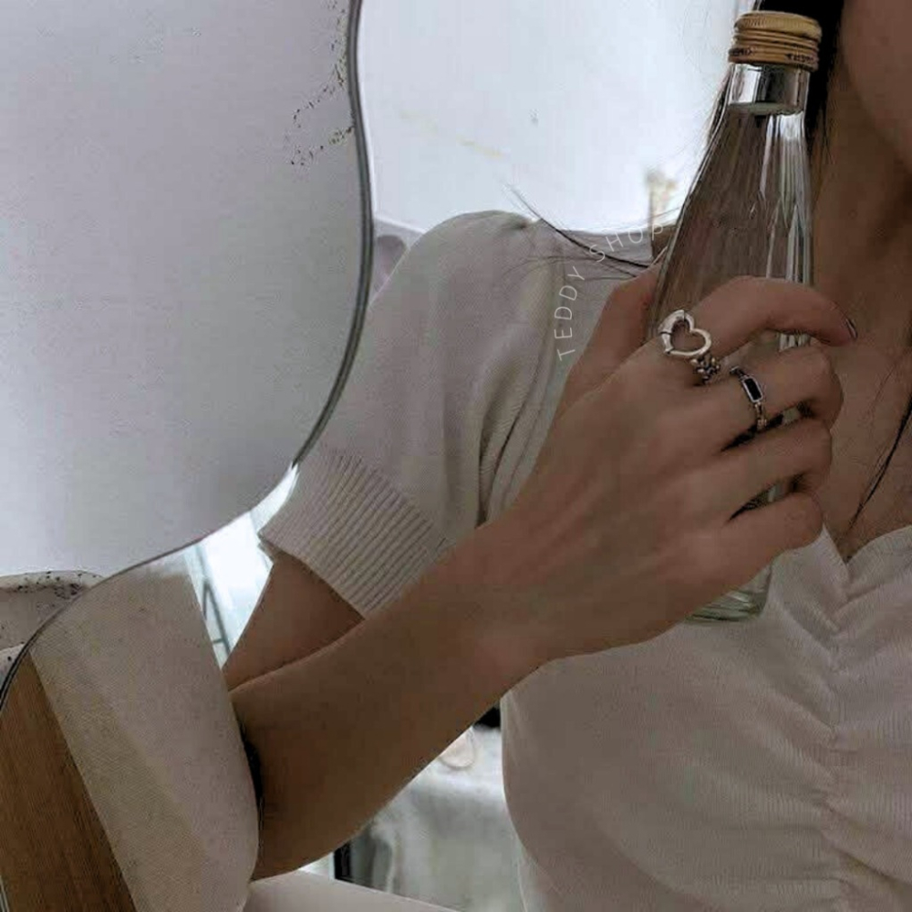 ｜Teddy Shop｜💖可調式小眾愛心戒指套組✨ 愛心 戒指套組 可調節 銀色 戒指 氣質 愛心戒指-細節圖3