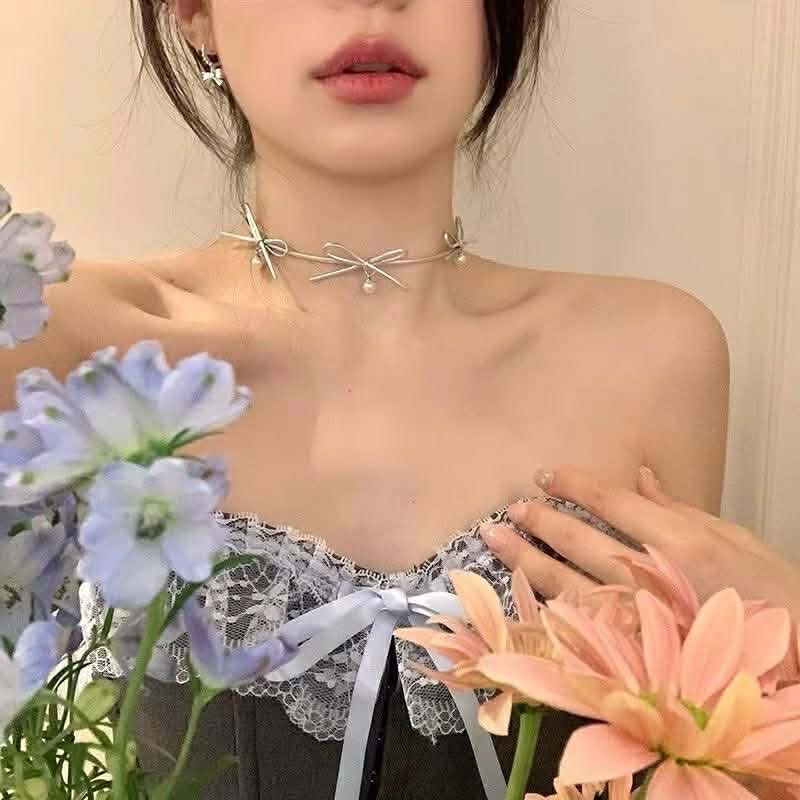 ｜Teddy Shop｜💎韓系皮質珍珠蝴蝶結頸鍊🎀 韓風項鍊 可調節頸鍊 百搭飾品-細節圖2