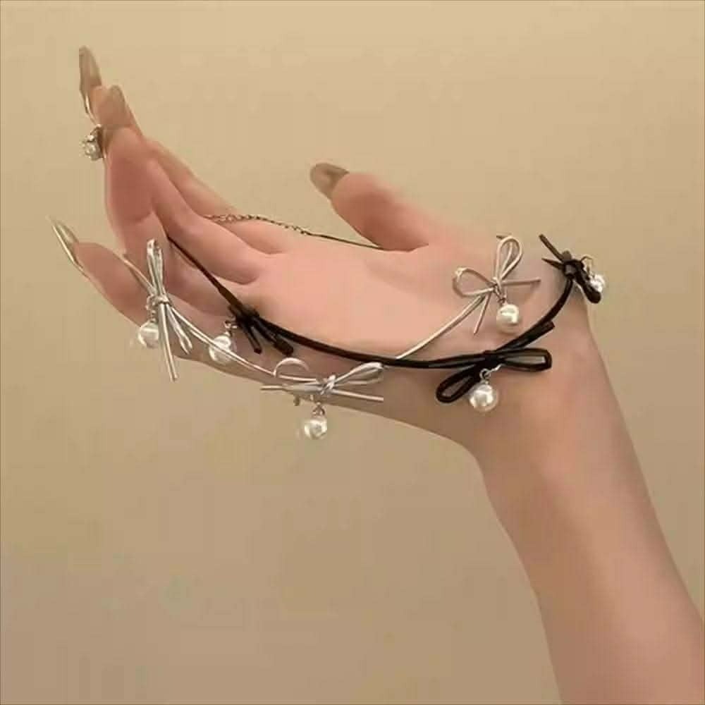 ｜Teddy Shop｜💎韓系皮質珍珠蝴蝶結頸鍊🎀 韓風項鍊 可調節頸鍊 百搭飾品-細節圖3