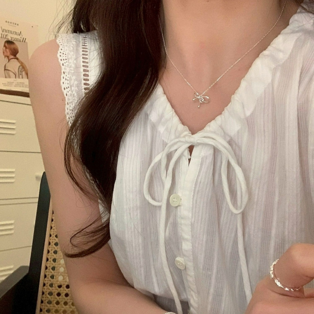｜Teddy Shop｜💎輕奢韓系雙蝴蝶結細項鍊🎀 氣質鎖骨鍊 韓系飾品 高級感銀色款 項鍊 韓系項鍊-細節圖5