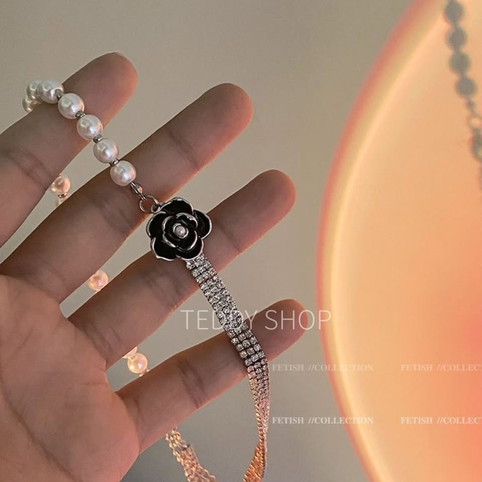｜Teddy Shop｜💎法式復古山茶花珍珠項鍊🎀 氣質項鍊 高級感飾品 優雅白色款 山茶花項鍊-規格圖5