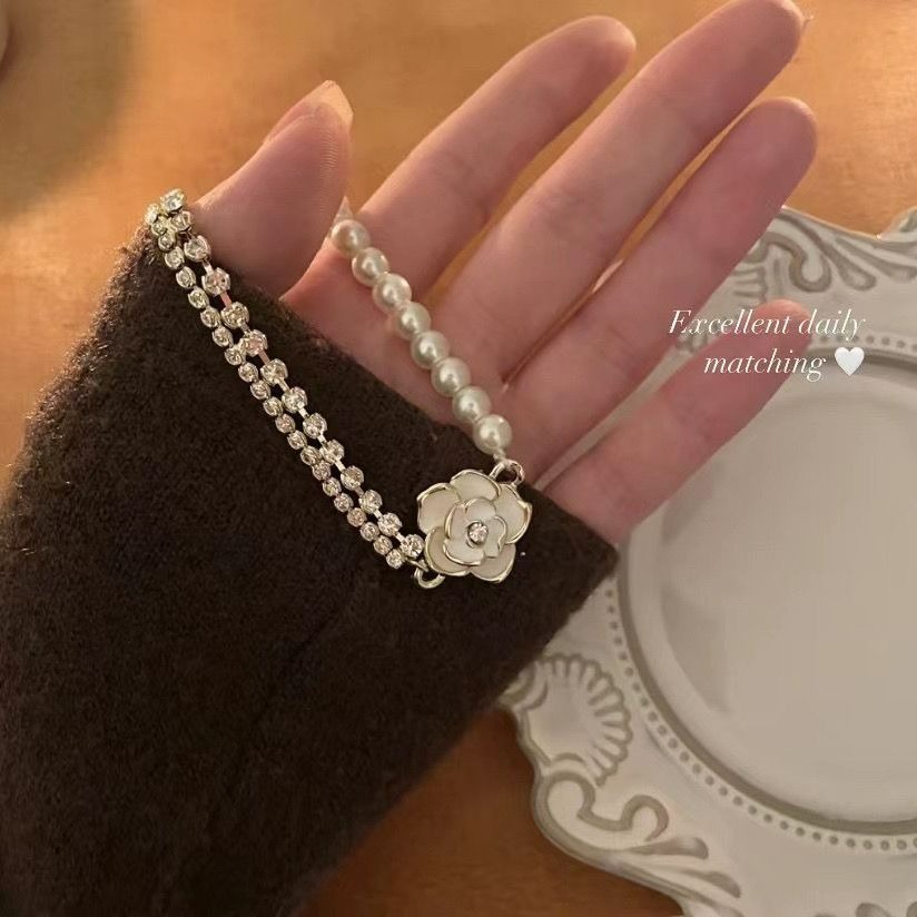 ｜Teddy Shop｜💎法式復古山茶花珍珠項鍊🎀 氣質項鍊 高級感飾品 優雅白色款 山茶花項鍊-規格圖5