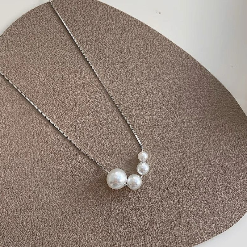 ｜Teddy Shop｜💎法式珍珠一串漸變項鍊🎀 氣質項鍊 高級感飾品 優雅銀色款-細節圖4