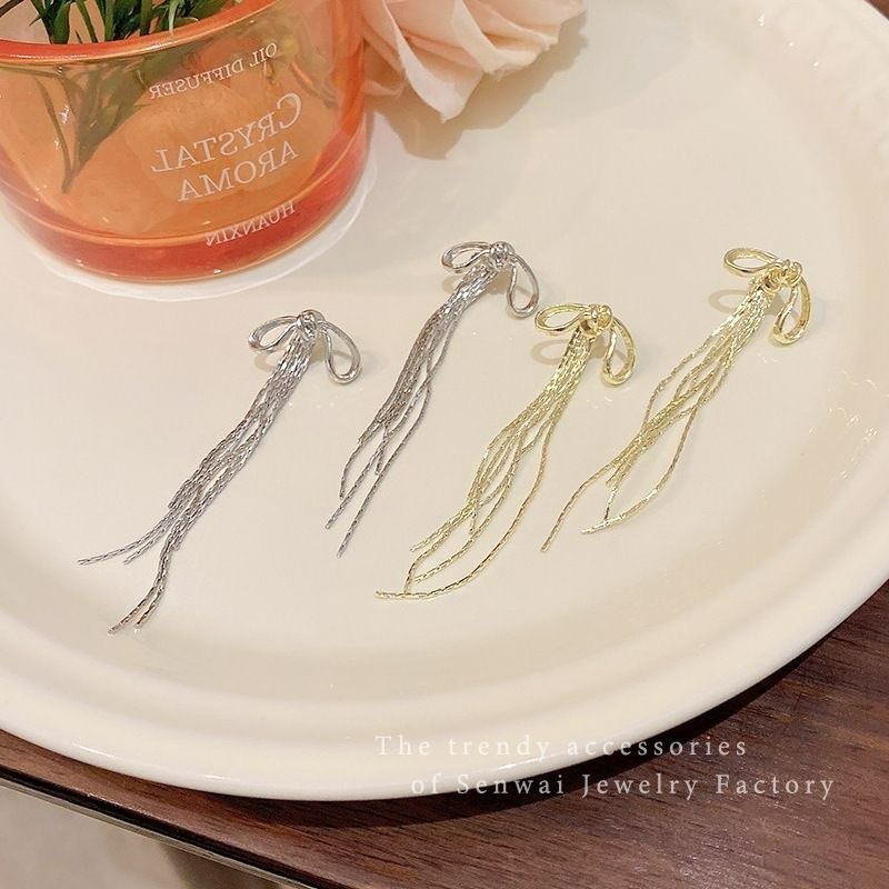 ｜Teddy Shop｜𝑺𝟗𝟐𝟓純銀 💎蝴蝶結流蘇兩戴耳環🎀 銀色耳環 氣質耳飾 甜美高級感款-細節圖2