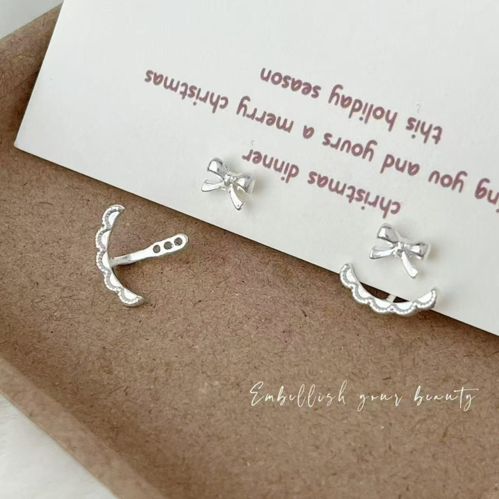 ｜Teddy Shop｜𝑺𝟗𝟐𝟓純銀 💎設計感蝴蝶結後掛式耳環🎀 銀色耳環 氣質耳飾 甜美高級感款-細節圖3