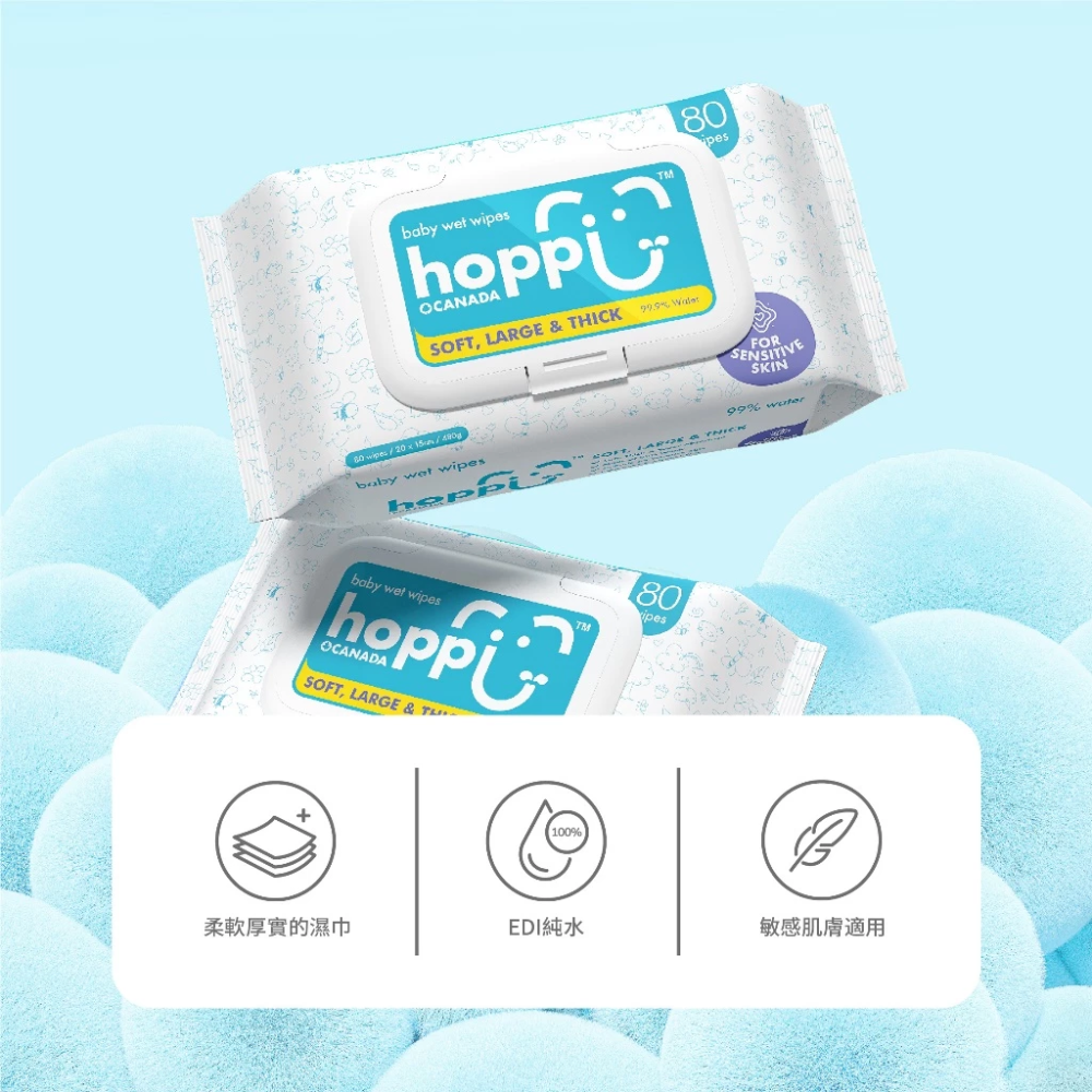 Hoppi 80抽 厚款 有蓋款 濕紙巾 *【一單最多6包 / 2袋】-細節圖2