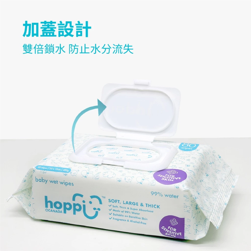 Hoppi 80抽 厚款 有蓋款 濕紙巾 *【一單最多6包 / 2袋】-細節圖3