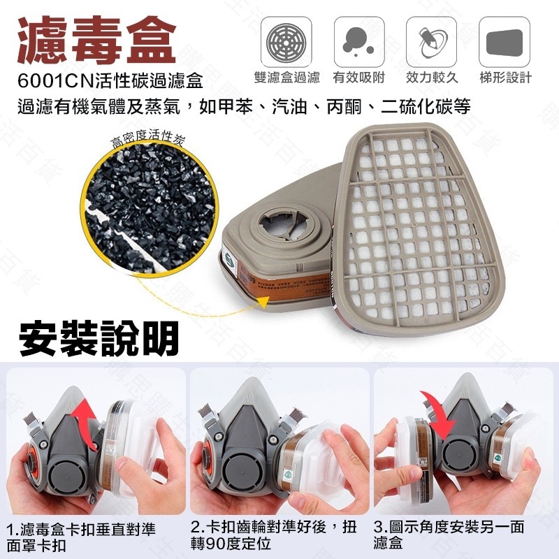 【TW現貨🔥超值七件組】防毒面具 防毒面罩 防毒口罩 噴漆口罩 雙口型防毒面具 噴漆 打磨 拋光 防塵 防灰 非3M-細節圖4