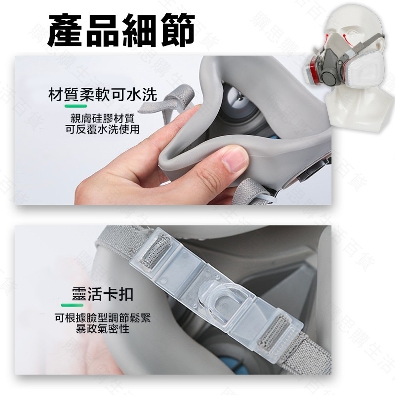 【TW現貨🔥超值七件組】防毒面具 防毒面罩 防毒口罩 噴漆口罩 雙口型防毒面具 噴漆 打磨 拋光 防塵 防灰 非3M-細節圖8