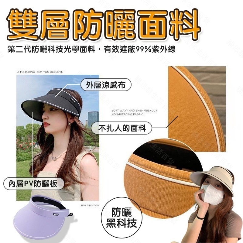【台灣24H發貨🔥大帽簷+可調式鬆緊帶】防曬帽 遮陽帽 空頂帽 登山帽 女帽 釣魚帽 棒球帽 防曬 漁夫帽 帽子 折疊帽-細節圖3