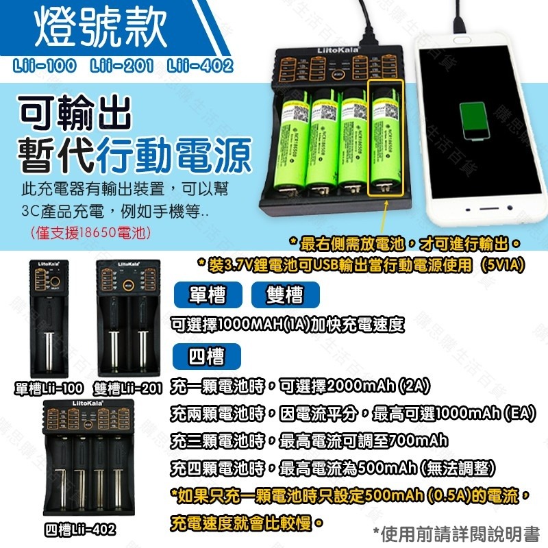 【台灣現貨+發票】LiitoKala 鋰電池充電器 18650充電器 USB充電器 充電電池  3號 4號鎳氫電池-細節圖2