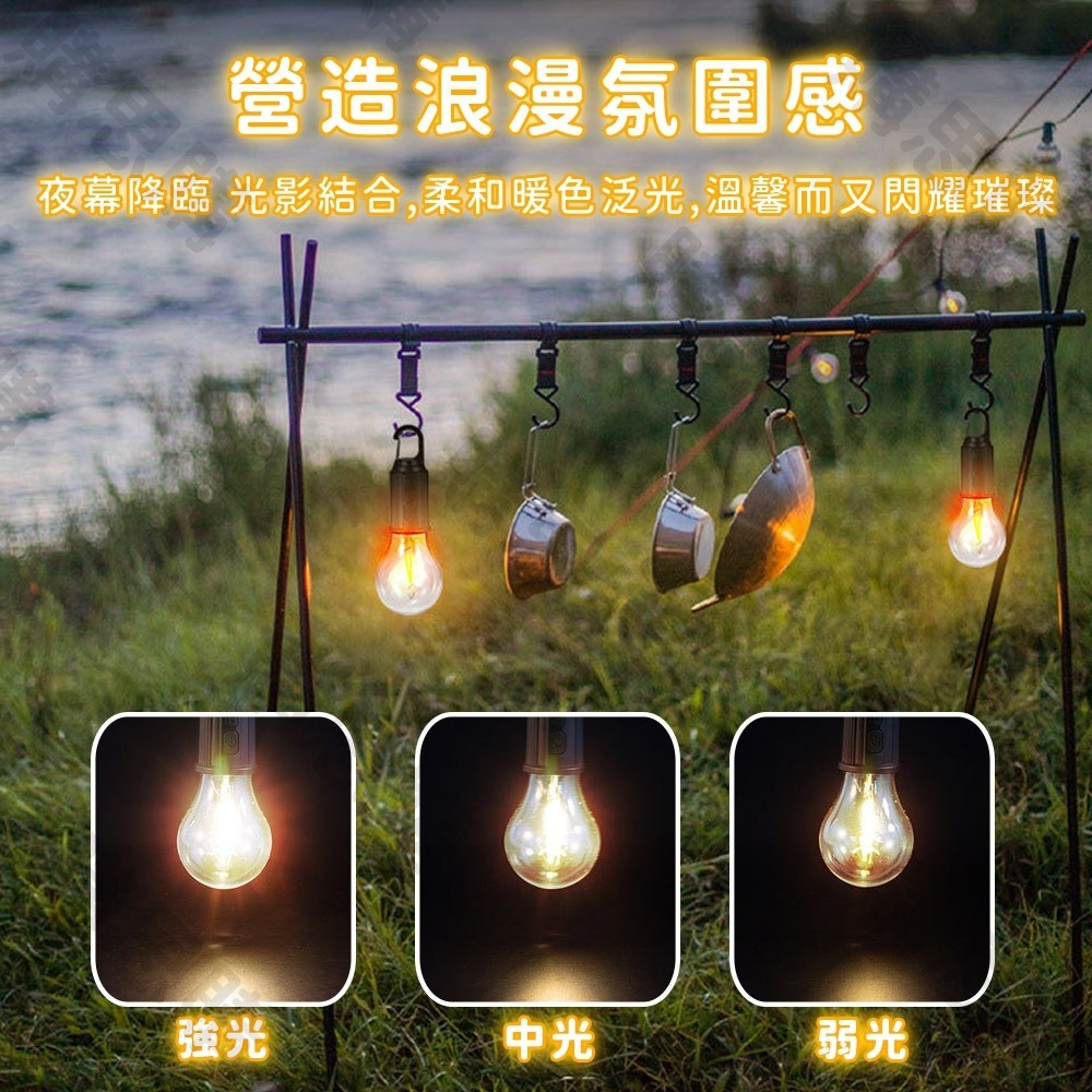 【台灣現貨🔥】露營燈 野營燈 手電筒 充電露營燈 復古燈 圓形燈泡 工業風燈泡 復古提燈 照明燈-細節圖2