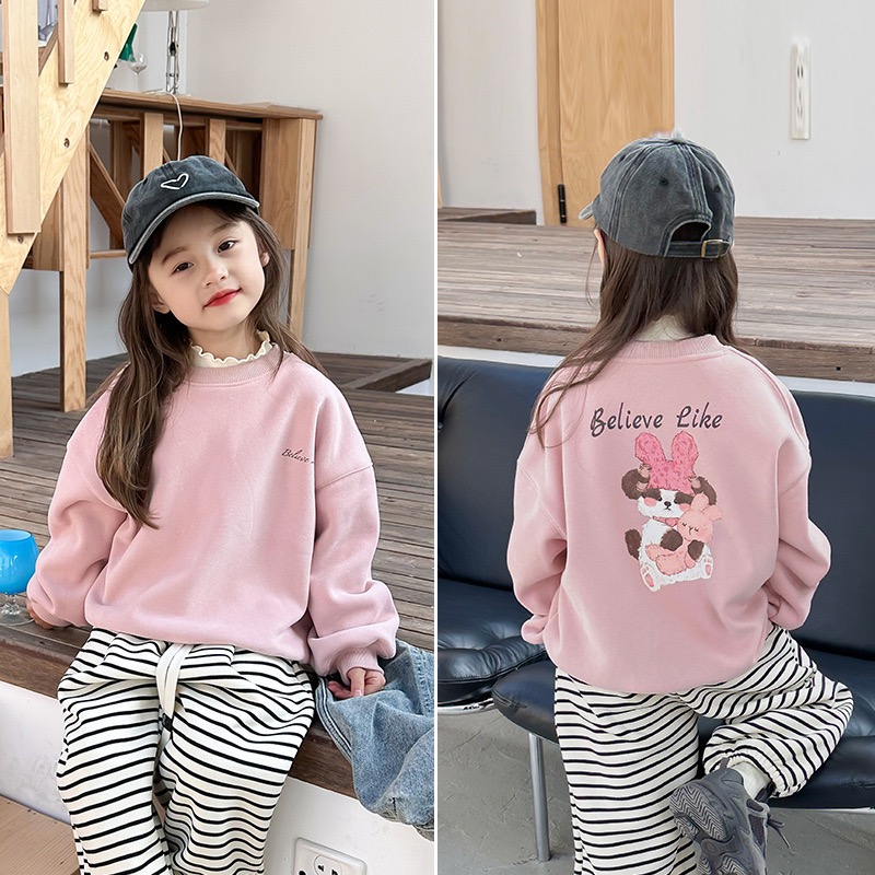 韓國休閒風 加絨男女童圓領衛衣-細節圖2