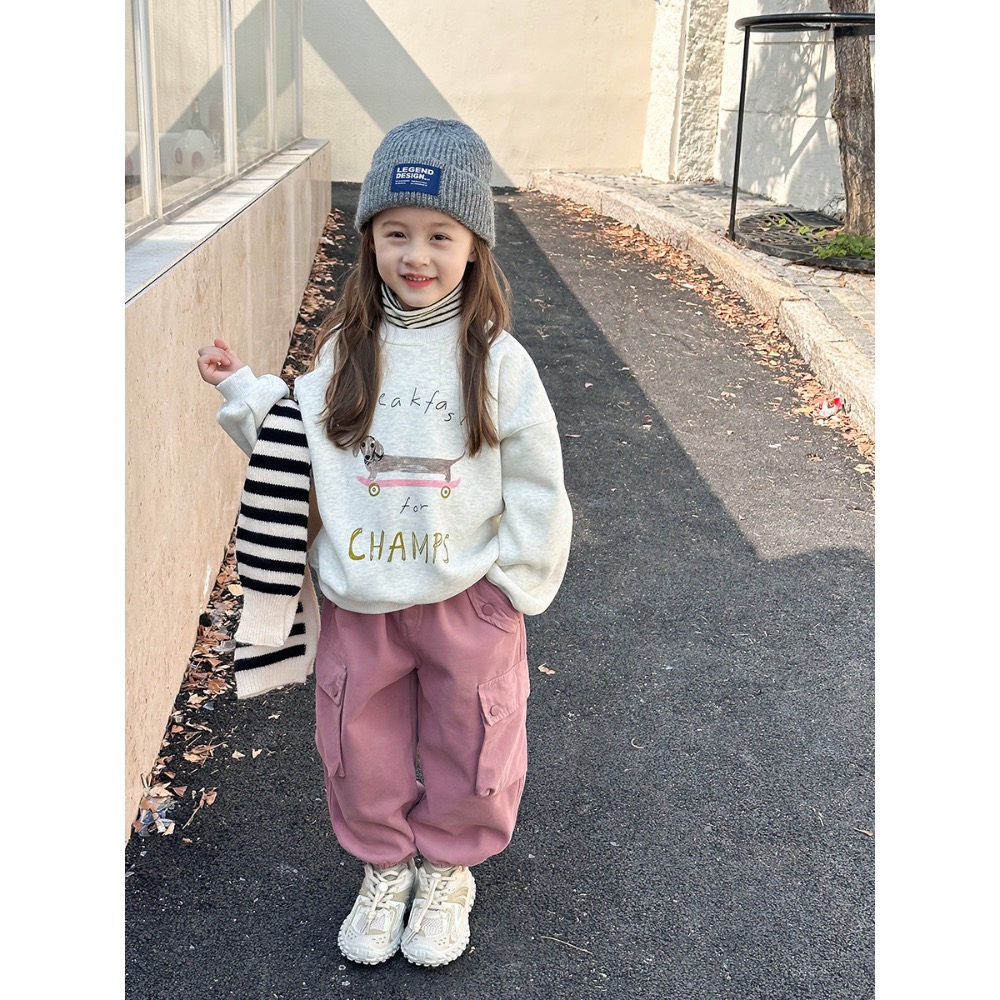 韓國休閒風 加絨男女童圓領衛衣-細節圖3