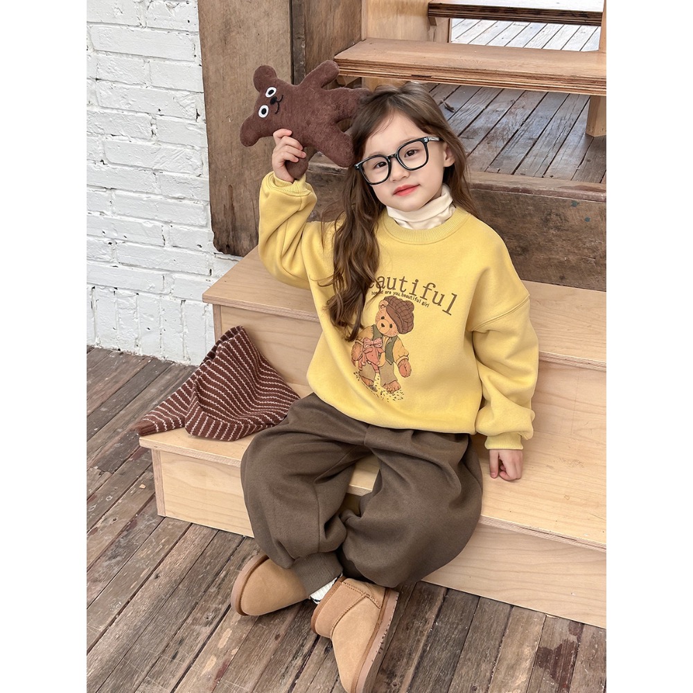 韓國休閒風 加絨男女童圓領衛衣-細節圖4