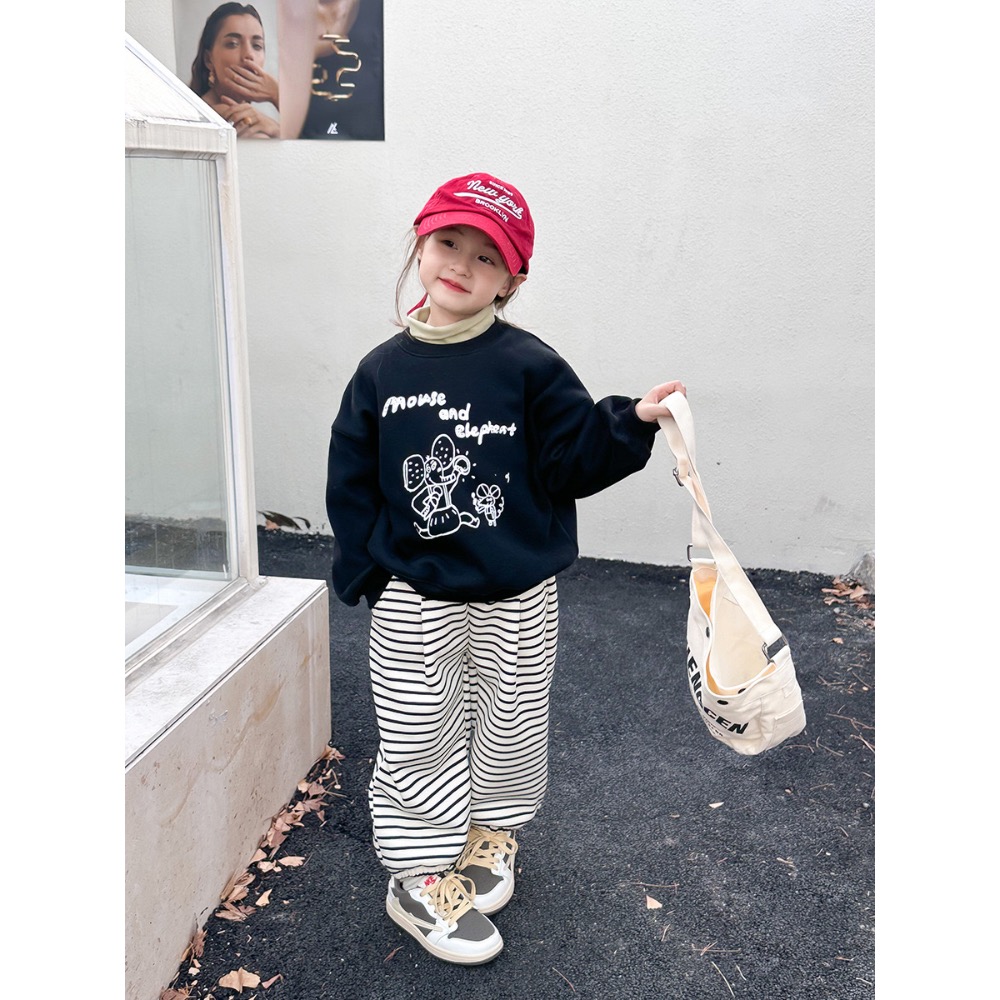 韓國休閒風 加絨男女童圓領衛衣-細節圖5