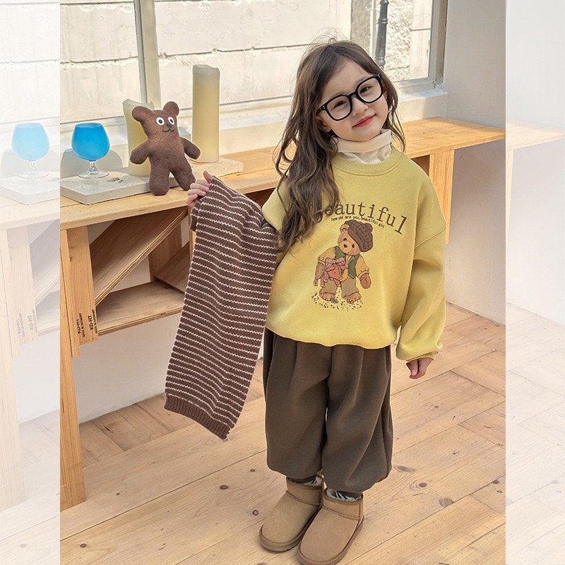 韓國休閒風 加絨男女童圓領衛衣-細節圖6