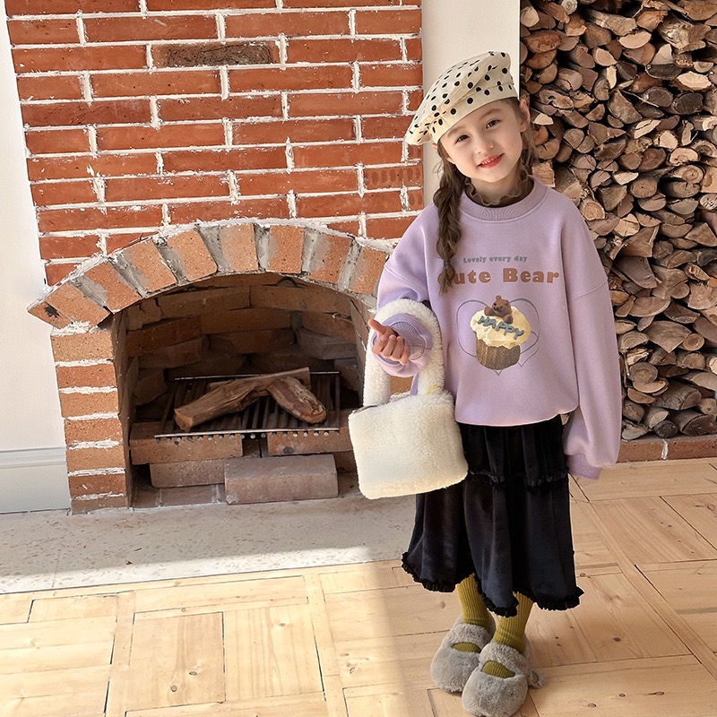 韓國休閒風 加絨男女童圓領衛衣-細節圖7