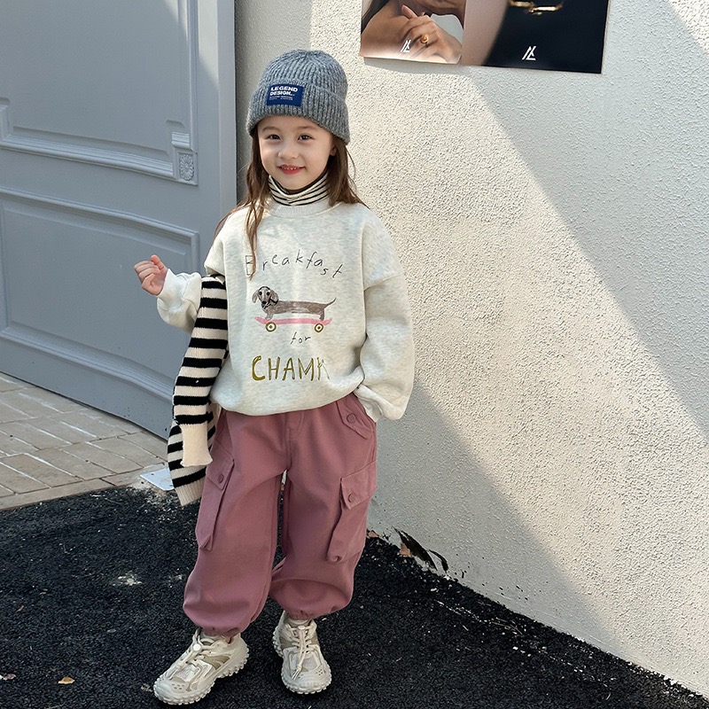 韓國休閒風 加絨男女童圓領衛衣-細節圖8