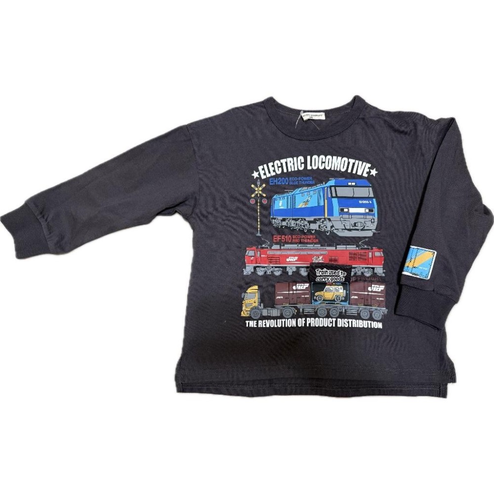 日本 Naughty Company 全棉圖案JR貨櫃可翻長袖T恤 電車(100cm/110cm/120cm)-細節圖4