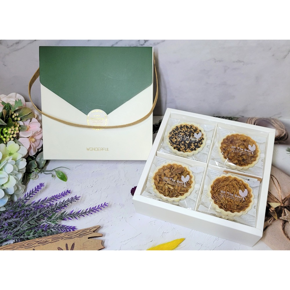 4格手提禮盒-(優雅日式白綠)16入