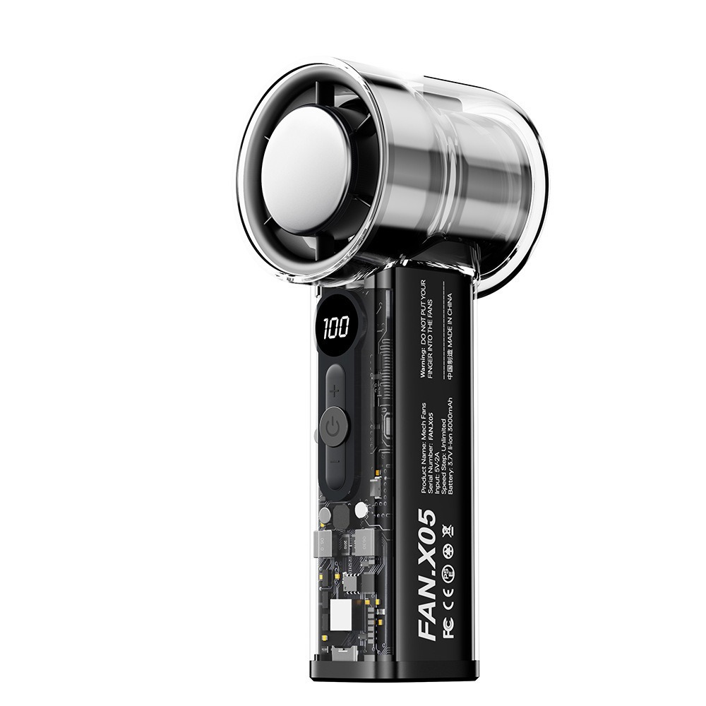 全新X05透明機甲高速100檔冷氣冰敷小電風扇便利渦輪手持迷你風扇-細節圖4