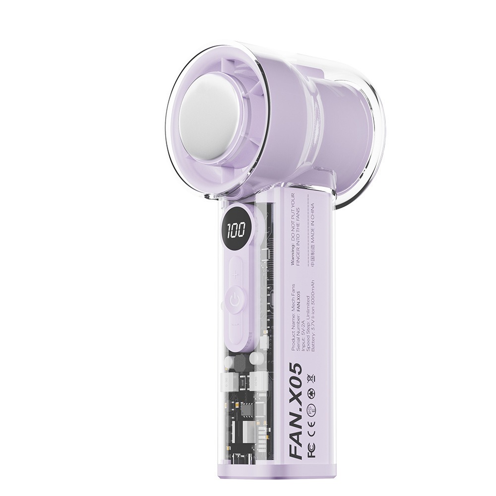全新X05透明機甲高速100檔冷氣冰敷小電風扇便利渦輪手持迷你風扇-規格圖8