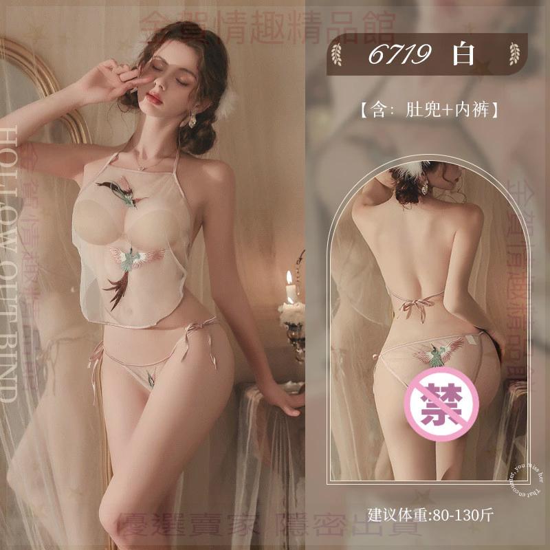 霏慕鳳凰繡花肚兜綁帶套裝透視露胸誘惑裸臀6719情趣內衣性感純欲-細節圖7