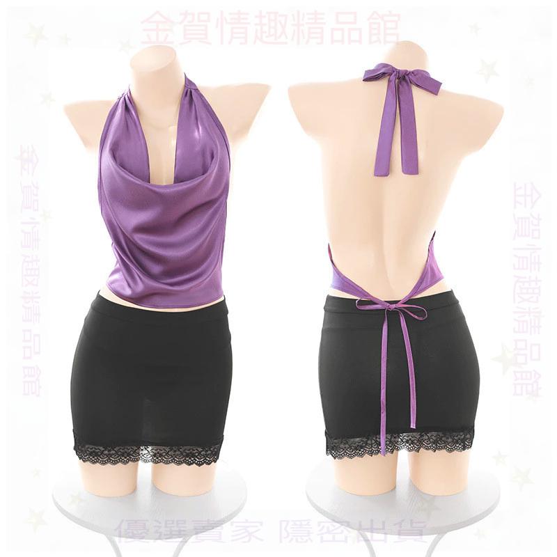 霏慕長蕩領掛脖包臀裙裸背睡裙套裝情趣內衣性感露溝誘惑衣服6511-細節圖4