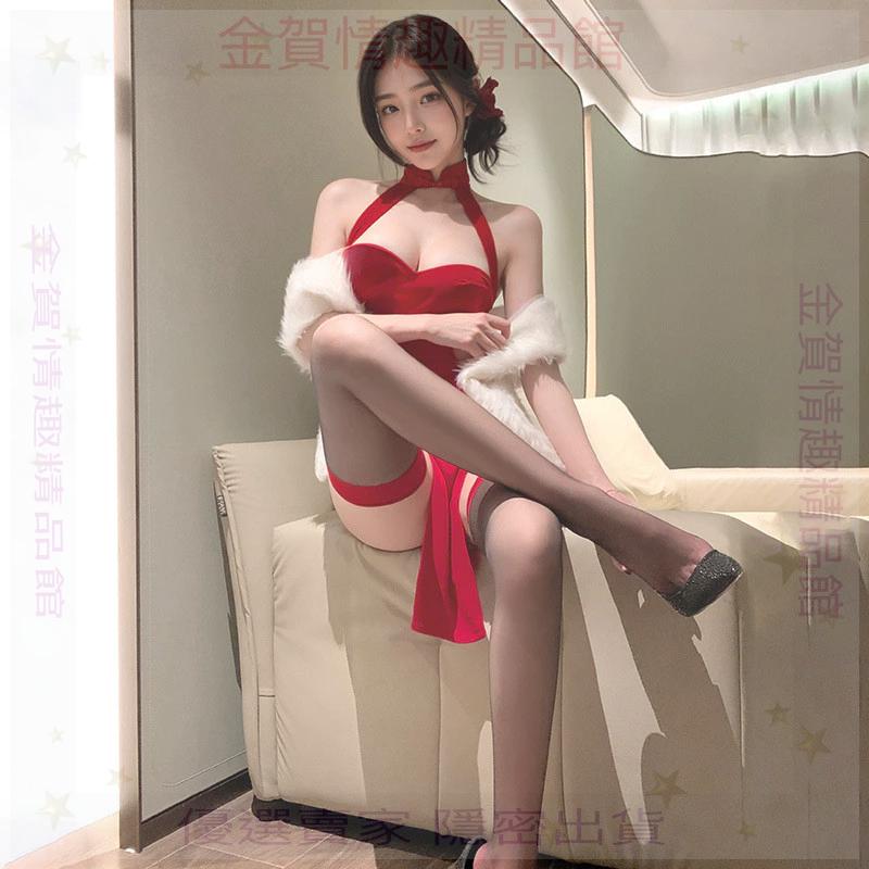 霏慕高衩開檔分片綁帶絲絨國潮旗袍6701情趣內衣性感純欲裸臀套裝-細節圖3