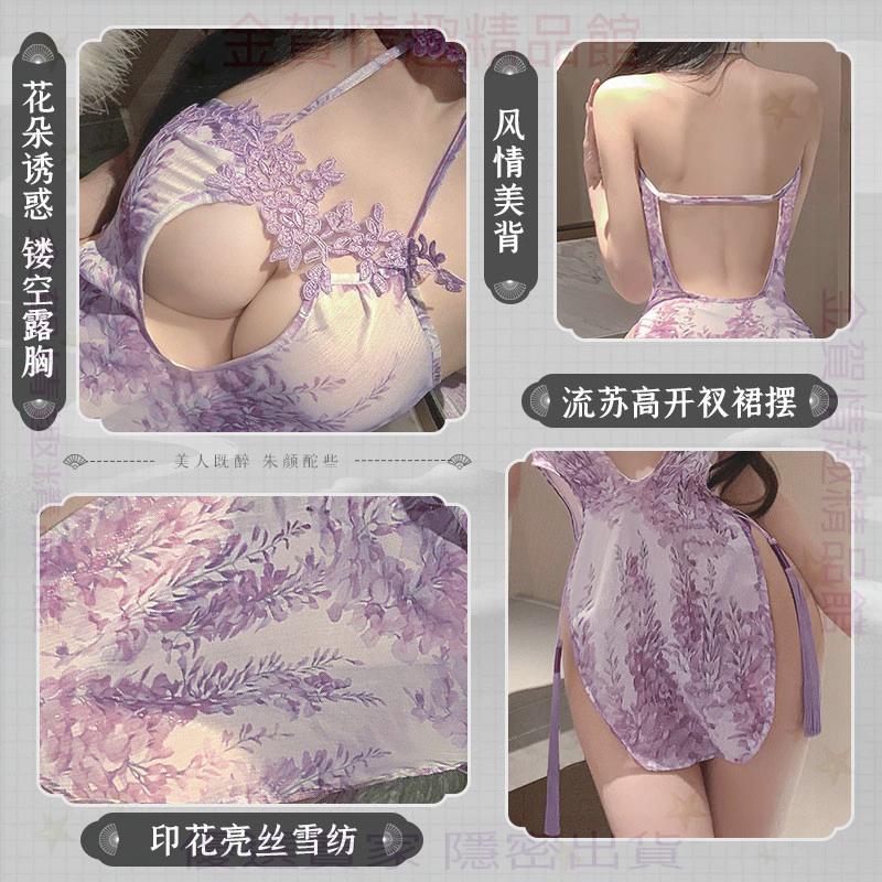 霏慕幽簾一夢挖空露胸溝旗袍7838情趣內衣性感純欲裸臀誘惑睡裙-細節圖2