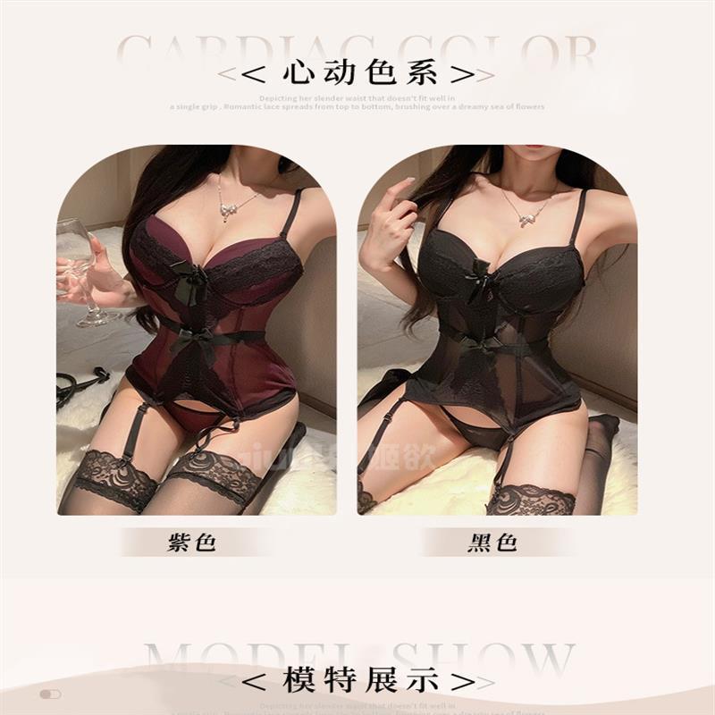 姬欲情趣內衣性感鋼托棉墊束腰馬甲透視低領深V制服套裝8127-細節圖9