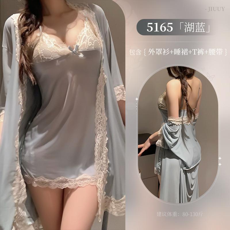 姬欲微醺性感透視家居睡裙免脫蕾絲外袍套裝情趣內衣純欲吊帶5165-細節圖6