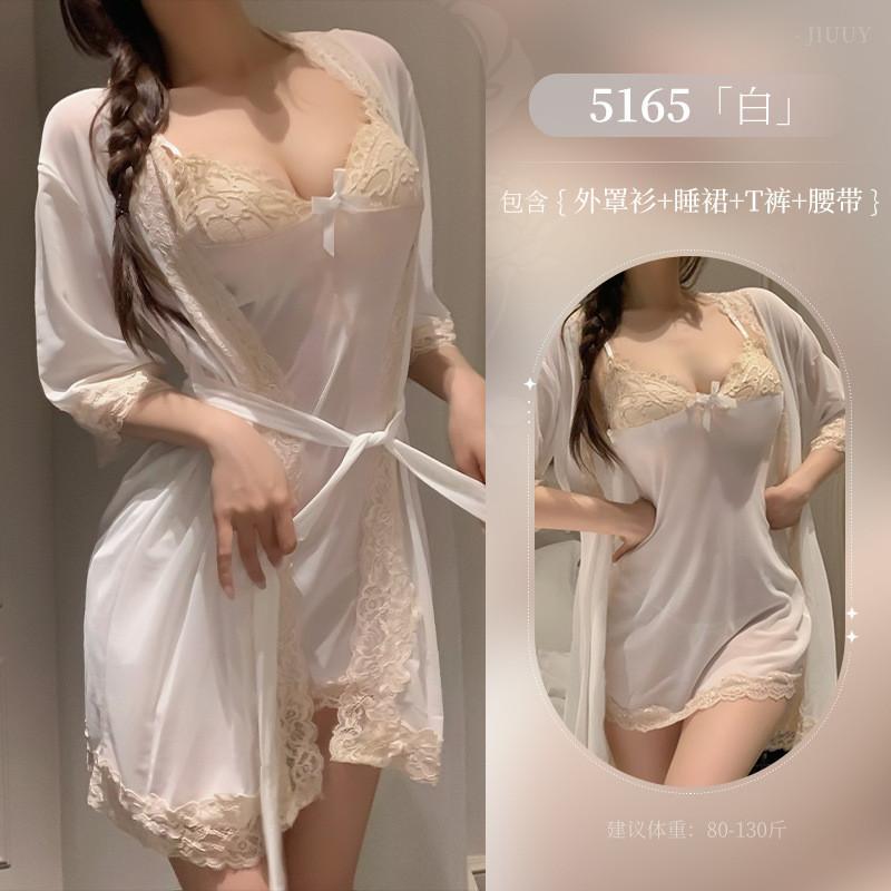 姬欲微醺性感透視家居睡裙免脫蕾絲外袍套裝情趣內衣純欲吊帶5165-細節圖7