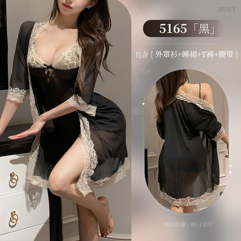 姬欲微醺性感透視家居睡裙免脫蕾絲外袍套裝情趣內衣純欲吊帶5165-細節圖8