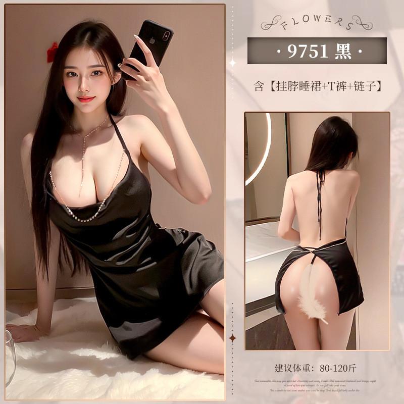 姬欲情趣內衣女性感掛脖亮鉆純欲夜店風露背吊帶裙睡衣套裝9751-細節圖6