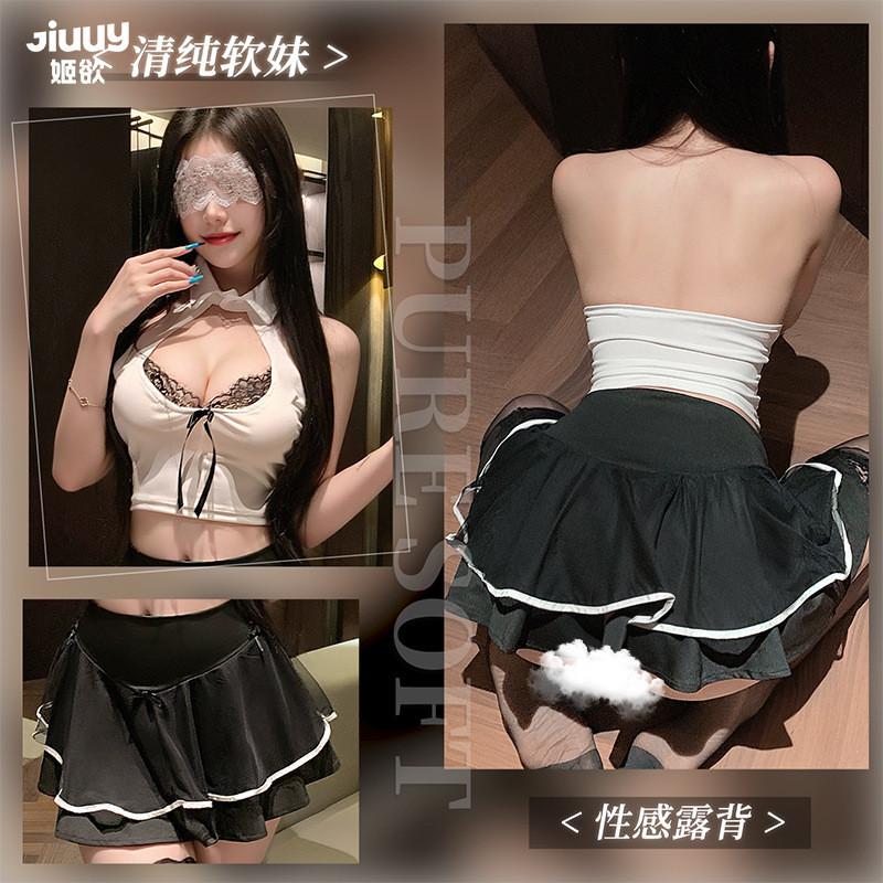 姬欲絲絨拼蕾絲連體女仆短裙性感純欲裸臀免脫誘惑情趣內衣5194-細節圖3