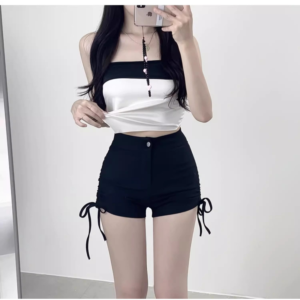 白色緊身包臀短褲女春夏新款韓版繫帶休閒褲女團辣妹高腰熱褲-細節圖5