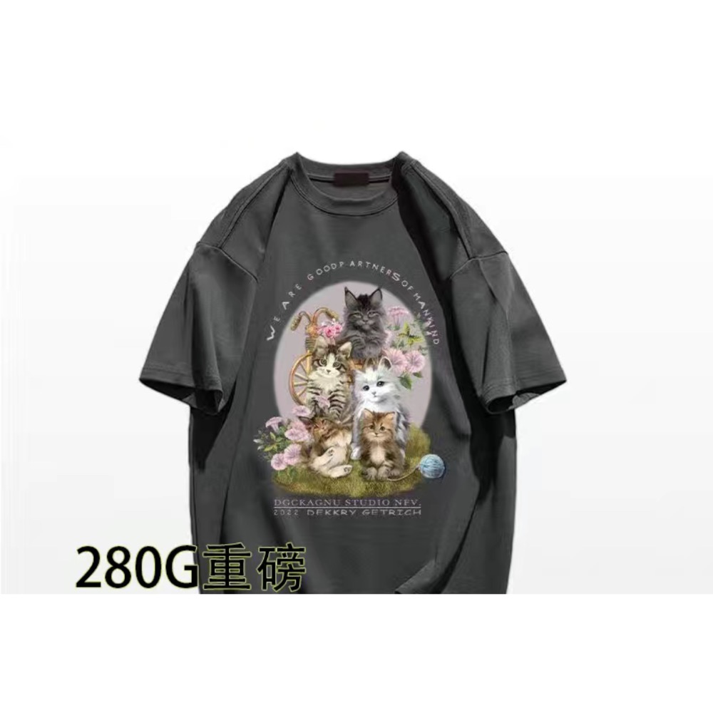 小眾設計貓咪重磅純棉T No19-細節圖2