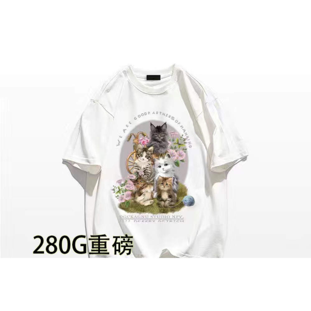 小眾設計貓咪重磅純棉T No19-細節圖3