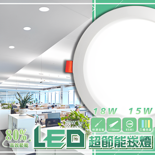 LED崁燈18W附快速接頭 超薄15W CNS認證 超薄崁燈天花板頂燈低價裝潢客廳餐廳騎樓商業空間