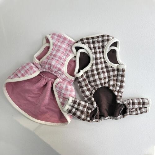 （正韓）格子連身裙保暖狗衣服 貓咪衣服  小型犬 中型犬  貴賓 吉娃娃 狐狸犬 馬爾濟斯-細節圖3