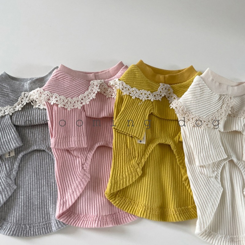 (正韓 寵物服飾）羅紋蕾絲花邊寵物服飾 保暖狗衣服 貓咪衣服  小型犬 中型犬  貴賓 吉娃娃 狐狸犬 馬爾濟斯-細節圖2