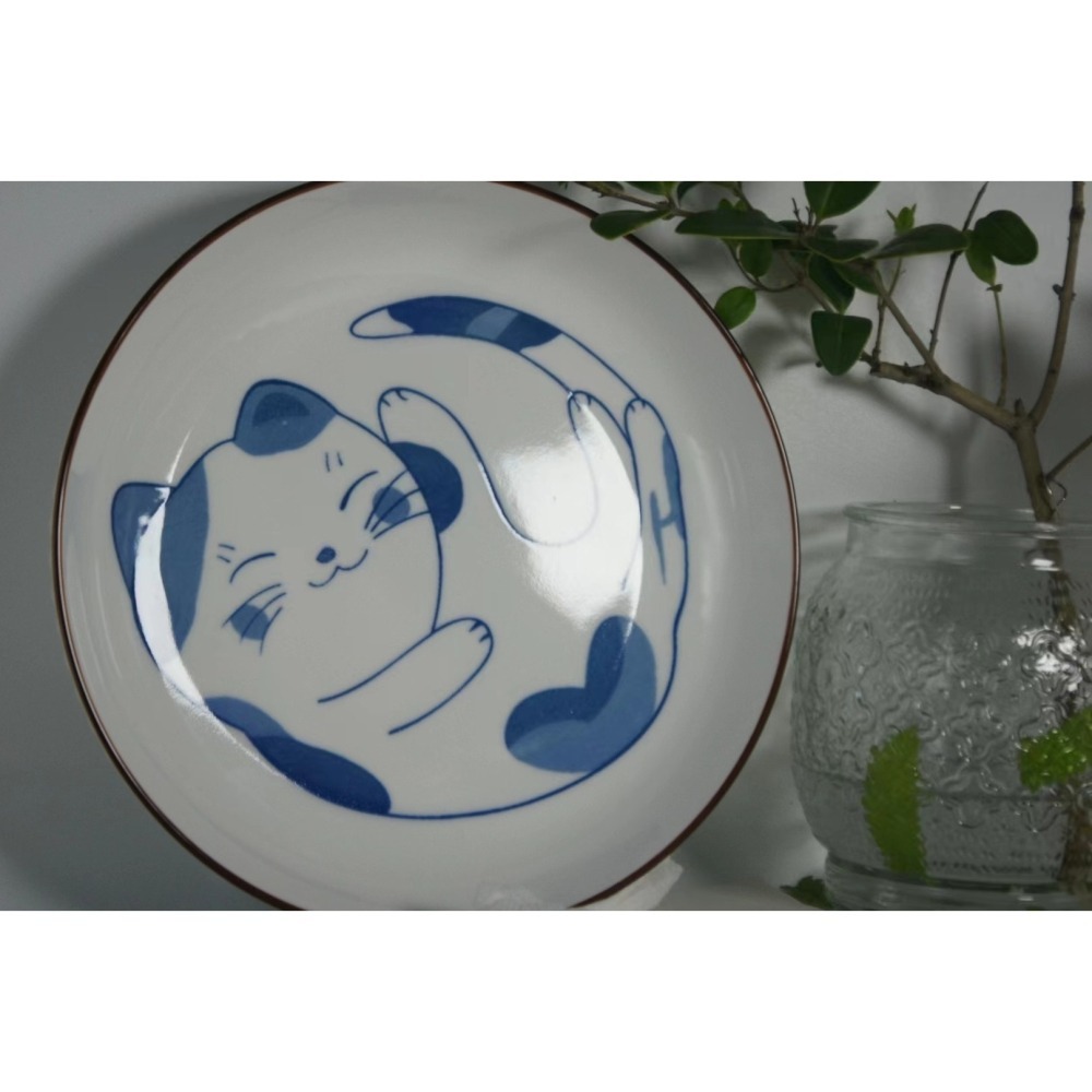 【破曉】可愛貓咪盤卡通童趣日式和風瓷盤家用可愛盤子釉下彩-細節圖2