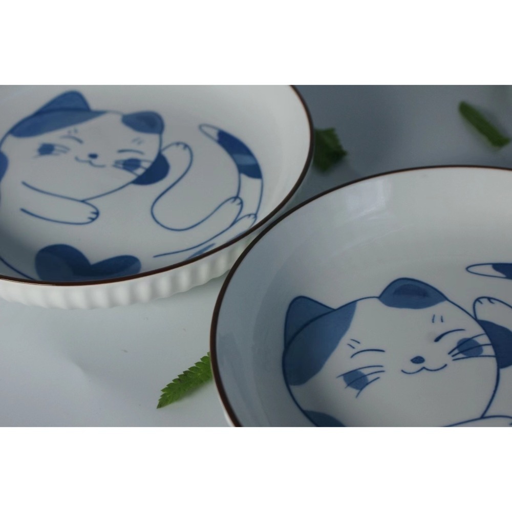 【破曉】可愛貓咪盤卡通童趣日式和風瓷盤家用可愛盤子釉下彩-細節圖3