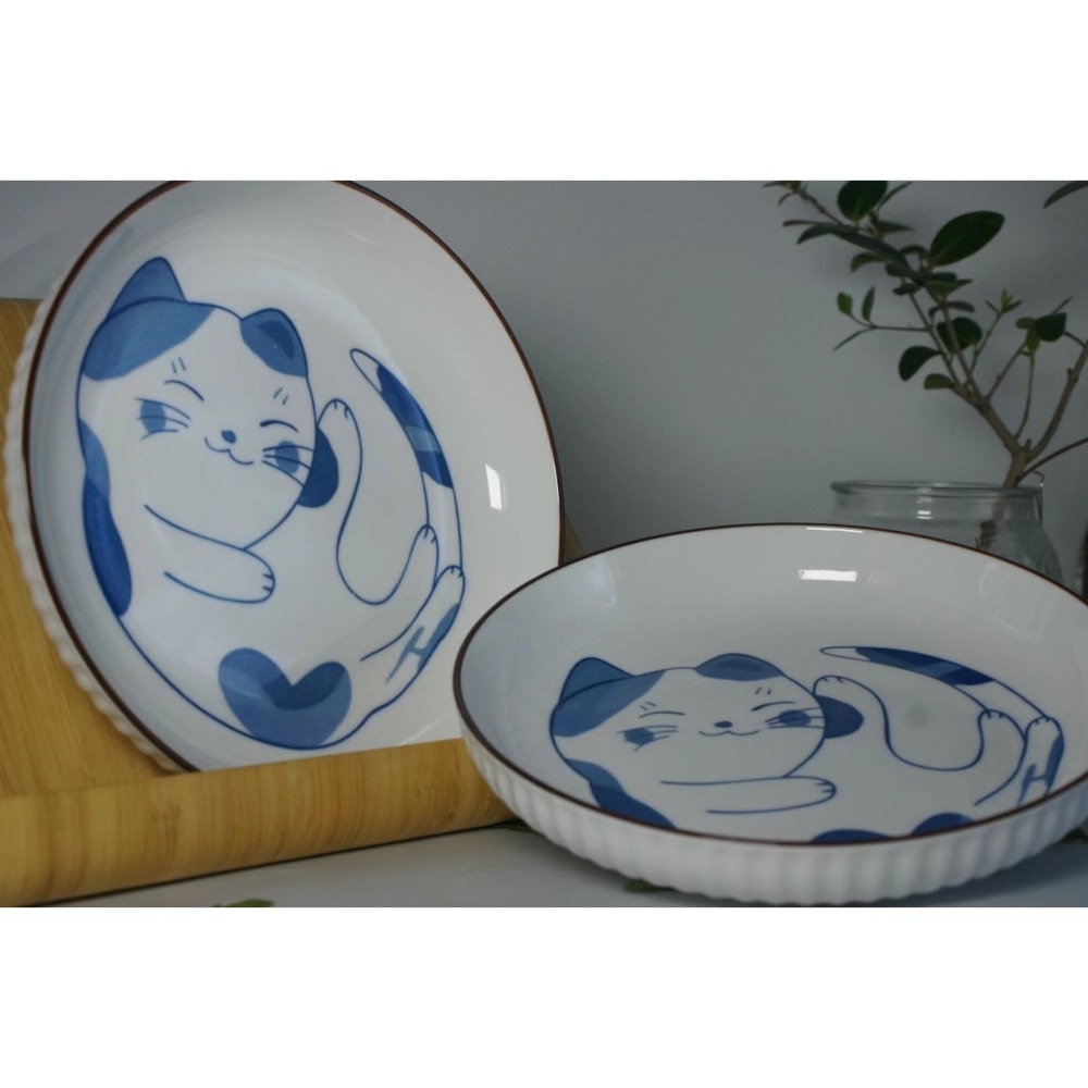 【破曉】可愛貓咪盤卡通童趣日式和風瓷盤家用可愛盤子釉下彩-細節圖4